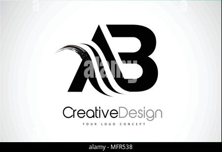 AB A B Creative Modern Black Letters Logo Design with Brush Swoosh Stock Vector