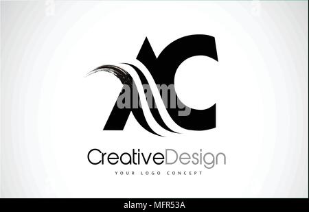 AC A C Creative Modern Black Letters Logo Design with Brush Swoosh Stock Vector