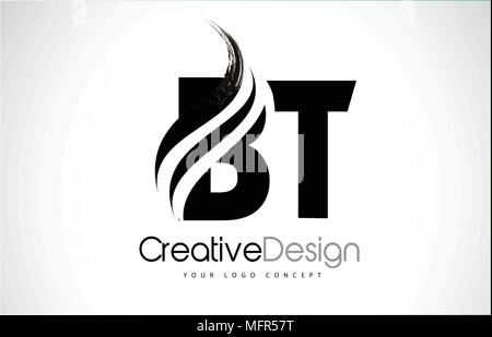 Letters BT Logo with black and white negative space design. Letters B ...