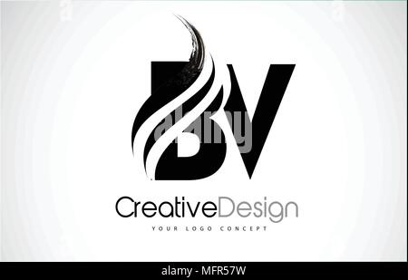 BV B V Brush Logo Letters Design with Red and Black Colors and Brush ...