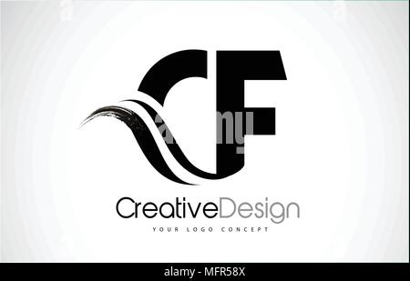 CF C F Creative Modern Black Letters Logo Design with Brush Swoosh Stock Vector