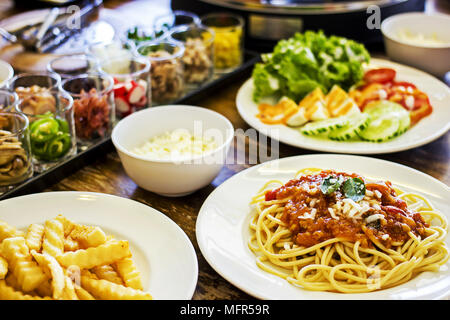 Italian food - Spaghetti bolognese with various ingredients Stock Photo