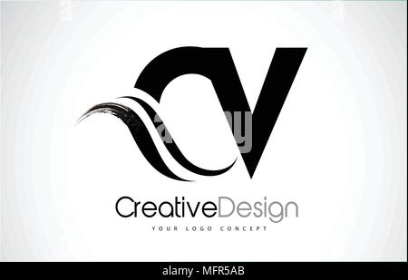 Letters CV Logo with black and white negative space design. Letters C ...