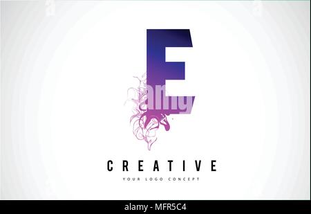 E Purple Letter Logo Design with Creative Liquid Effect Flowing Vector Illustration. Stock Vector