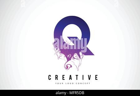 Q Purple Letter Logo Design with Creative Liquid Effect Flowing Vector Illustration. Stock Vector