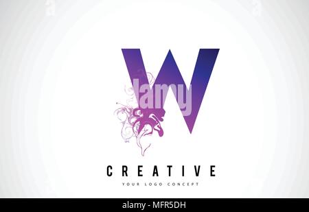 W Purple Letter Logo Design with Creative Liquid Effect Flowing Vector Illustration. Stock Vector