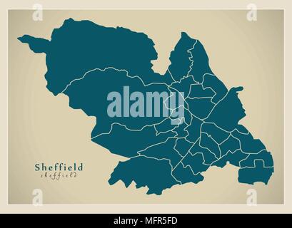 Modern City Map - Sheffield city of England with wards and titles UK ...