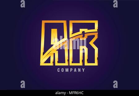 gold golden alphabet letter ar a r logo icon combination design ...