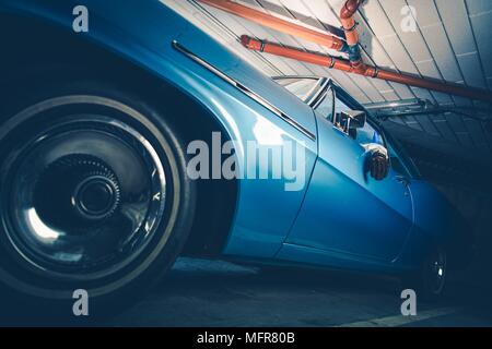 Underground Classic Rider. Men in the Vintage American Muscle Car. Stock Photo