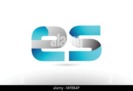 white blue alphabet letter es e s logo combination design on black ...