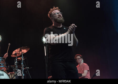 British Indie rock band Gomez playing their award-winning album Bring it on, at Brighton Dome (Stockport band, Gomez won the Mercury music award, mercury music prize winners). The first show in the UK anniversary tour, starting in Brighton with John Smith in support. Gomez with Tom Gray and Ben Otwell were great in concert, these are exclusive shots as the only photographer allowed to cover the first show on the world tour. Stock Photo