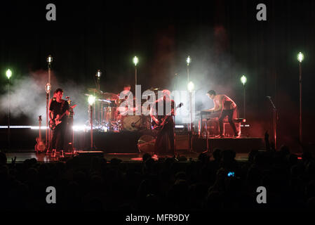 British Indie rock band Gomez playing their award-winning album Bring it on, at Brighton Dome (Stockport band, Gomez won the Mercury music award, mercury music prize winners). The first show in the UK anniversary tour, starting in Brighton with John Smith in support. Gomez with Tom Gray and Ben Otwell were great in concert, these are exclusive shots as the only photographer allowed to cover the first show on the world tour. Stock Photo