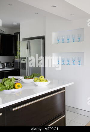 Interior White Modern Kitchen Fruits Vegetables Kitchen Counter