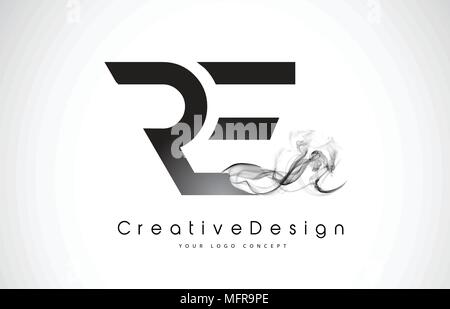 RE Letter Logo Design with Black Smoke. Creative Modern Smoke Letters Vector Icon Logo Illustration. Stock Vector
