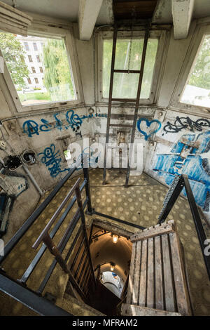 Berlin. Germany. East German watchtower (Type BT-6) interior, on Erner Berger Strasse just off Potzdamer Platz. Stock Photo