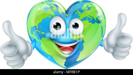 Cartoon World Earth Day Thumbs Up Heart Globe Character Stock Vector