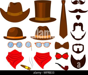 Colorful cartoon hipster 21 element set. Stock Vector