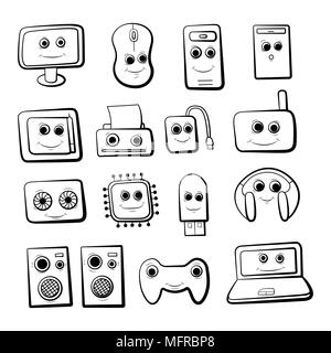 A set of cartoon icons on pc Stock Vector