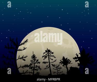 Full moon in the night sky Stock Vector
