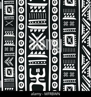 black and white tribal doodle vector seamless pattern. aztec abstract art print Stock Vector