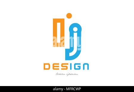 alphabet letter logo combination lj l j in orange and blue suitable for a business or company Stock Vector