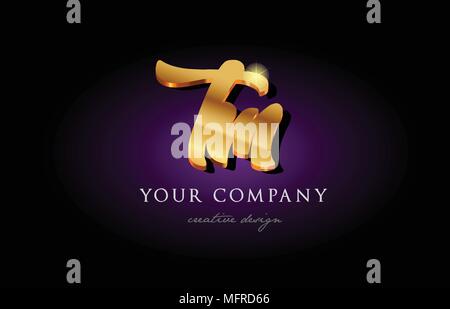 tm t m alphabet combination letter logo in gold golden 3d metal ...