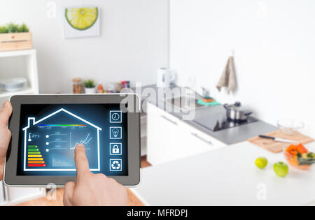 tablet pc with smart home settings on screen Stock Photo