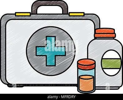medical kit with bottles drugs vector illustration design Stock Vector