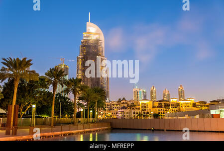 A hotel on fire in Dubai Downtown on January 1st, 2016 Stock Photo