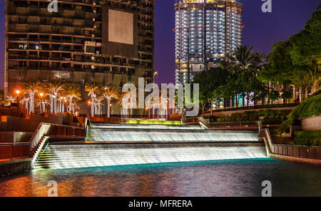Fountain near Burj Khalifa on New Year 2016 Stock Photo