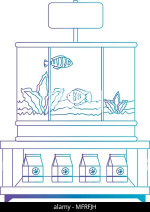 shelving of veterinary store with aquariums and products vector illustration Stock Vector