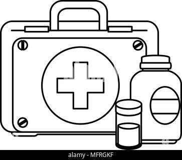 medical kit with bottles drugs vector illustration design Stock Vector