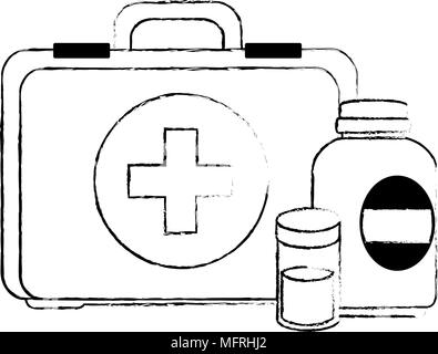 medical kit with bottles drugs vector illustration design Stock Vector