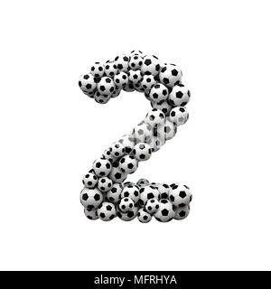 Number 2 font made from a collection of soccer balls. 3D Rendering Stock Photo