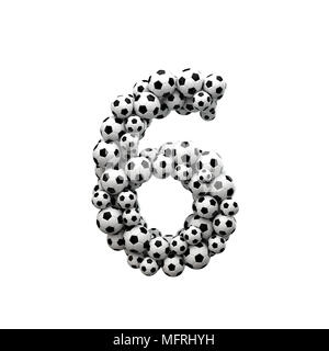Number 6 font made from a collection of soccer balls. 3D Rendering Stock Photo