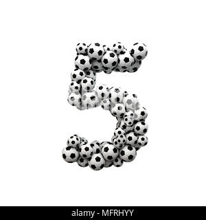 Number 5 font made from a collection of soccer balls. 3D Rendering Stock Photo