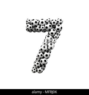 Number 7 font made from a collection of soccer balls. 3D Rendering Stock Photo