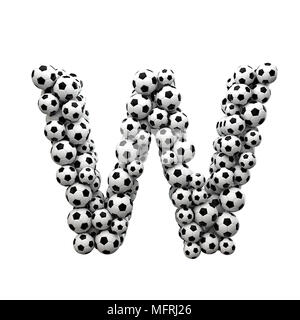 Capital letter W font made from a collection of soccer balls. 3D Rendering Stock Photo