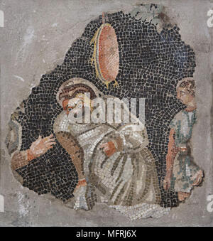 Comedy scene depicted in the Roman mosaic from the Santangelo Collection, now on display in the National Archaeological Museum (Museo Archeologico Nazionale di Napoli) in Naples, Campania, Italy. Stock Photo