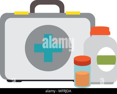 medical kit with bottles drugs vector illustration design Stock Vector