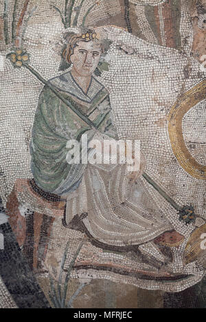 Dionysus depicted in the Roman mosaic from Casa del Centauro (House of the Centaur) in Pompeii, now on display in the National Archaeological Museum (Museo Archeologico Nazionale di Napoli) in Naples, Campania, Italy. Stock Photo