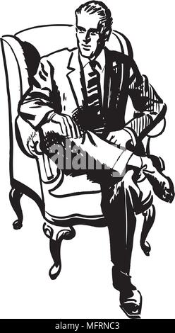 Man Sitting In Armchair - Retro Clipart Illustration Stock Vector
