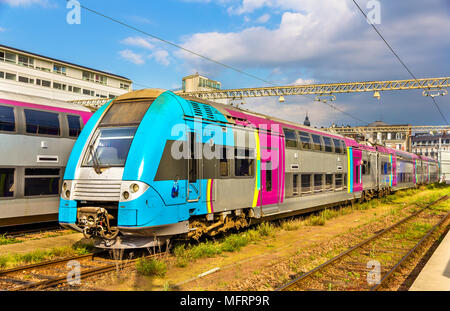 Double-deck regional train at Tours station - France Stock Photo