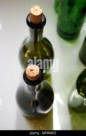 Wine bottles, view from above. Shallow depth of field Stock Photo