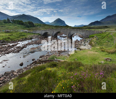 The old bridge over the river at Sligachan, Isle of Skye, Scotland. Stock Photo