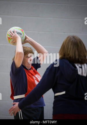 A netball session for older people at the Anfield Community Centre, Liverpool. Stock Photo