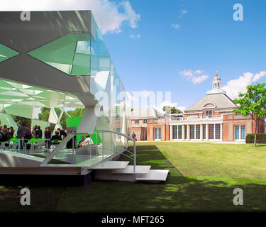 Exterior of the Pavilion designed by Toyo Ito in the grounds of the Serpentine Gallery in Hyde Park  with the Gallery in the background Stock Photo