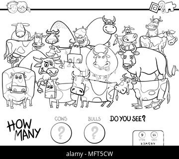 Counting children game of cartoon bulls. Kids learning collection ...