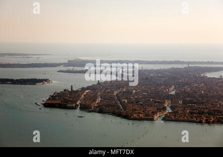 Aerial view of Venice, Italy, from the west: Rio Santa Caterina, Cannaregio in the foreground Stock Photo