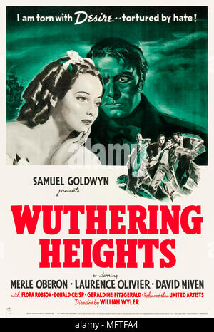 Big screen adaptation of Emily Brontë classic novel about a doomed love set against the brooding Yorkshire moors, where Heathcliff seeks vengeance after Cathy marries another. Photograph of an original fully restored and linen backed 1939 US One Sheet poster. Credit: BFA / United Artists Stock Photo